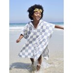 Poncho de bain / plage enfant personnalisable, avec coton recycl carreaux bleu