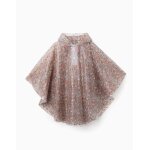 Poncho impermable  capuche avec imprim de fleurs beige clair