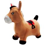 Poney sauteur gonflable avec housse en peluche marron