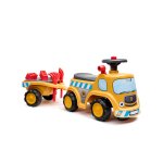 Porteur chantier avec assise ouvrante et volant directionnel avec klaxon, remorque et jeux de sable jaune ...