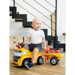 Porteur chantier avec assise ouvrante et volant directionnel avec klaxon, remorque et jeux de sable jaune ...