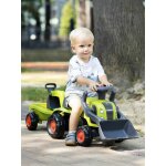 Porteur tractopelle claas 1er �ge avec roues silencieuses, excavatrice et remorque vert claas