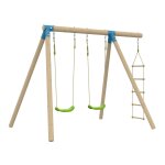 Portique 2 balançoires amandier bois h190cm marron - bleu - vert Portique 2 balançoires amandier bois h190cm marron - bleu - vert