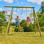 Portique 2 balan�oires balandier bois h224cm marron - bleu - vert