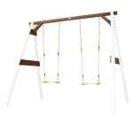 Portique 2 balanoires et filet de but de foot 4 - en - 1 blanc / marron