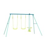 Portique 2 balan�oires et vis - � - vis m�tal h185cm bleu - vert