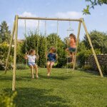 Portique balan�oire double pour enfants avec echelle de corde - jardin ext�rieur bois