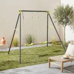 Portique balan�oire double en m�tal, 2 places, noir et vert, acier, l 217 x p 153 x h 195 cm noir et ...