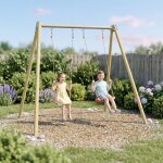 Portique balan�oire double techwood harmonie doublo 2 - pour 2 enfants bleu / corail