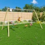 Portique balan�oire duo avec trap�ze, si�ge b�b� et �chelle - manou 2 pour enfants bleu