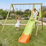 Portique balan�oire poutre m�tal 2, 30 m techwood arroba - 4 enfants bois