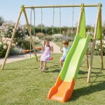 Portique balan�oire techwood optima 2, 30 m avec toboggan pour enfants bois