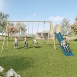 Portique balan�oire toboggan, face � face et nacelle - techwood marcy bleu