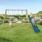 Portique balan�oire avec toboggan et face � face romy pour enfants bleu