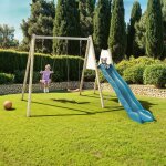 Portique balan�oire avec toboggan - techwood harmonie billy pour enfants bleu