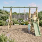 Portique balan�oire et toboggan techwood oreka 2 pour enfants bois