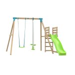 Portique balan�oire et vis - � - vis aub�pine bois h243cm marron - bleu - vert