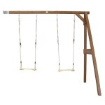 Portique en bois avec balançoire siège nid rond marron Portique en bois avec balançoire siège nid rond marron