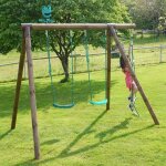 Portique en bois rond 3 agr�s avec �chelle tonka marron