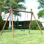 Portique en bois rond 3 agr�s avec face � face pacco marron