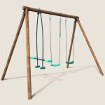 Portique en bois rond 3 agr�s avec face � face polo marron