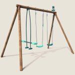 Portique en bois rond 3 agr�s avec face � face polo marron