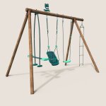 Portique en bois rond 4 agr�s balan�oire b�b�, �chelle et face � face suzon marron