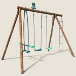 Portique en bois rond 4 agr�s avec face � face et �chelle gabin vert