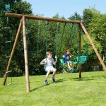 Portique en bois rond 4 agr�s avec trap�ze, �chelle et face � face juliette marron