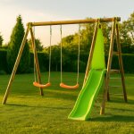 Portique dani topwood 2, 30m 2 balan�oires, 1 toboggan bois