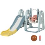 Portique enfant toboggan et balanoire avec panier de basket - ball aire de jeux 3 en 1 usage intrieur ...