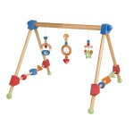 Portique d'veil en bois massif + 3 pendentifs - arche d'activits multicolore