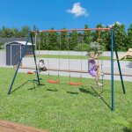 Portique m�tal 2, 20 m axion maho - 5 enfants bleu / corail