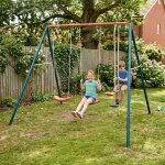 Portique m�tal 2, 20 m axion teo - 4 enfants bleu / corail