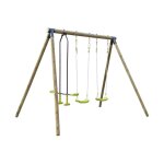 Portique naroit en bois avec 1 face � face et 2 balan�oires - pin autoclave vert