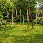 Portique poutre m�tal 2, 30 m techwood premium bayano - 6 enfants bois