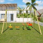 Portique poutre m�tal 2, 30 m techwood senora - 6 enfants bois