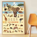 Poster gant 42 stickers la savane multi - coloured