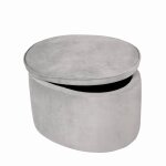 Pouf coffre ovale en bois et velours - tabouret avec rangement lil sofa gris argent�