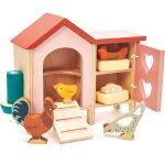 Poulailler en bois rose, rouge, vert