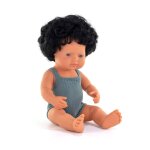 Poupe avec cheveux bruns boucls 38 cm colourful beige