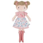 Poup�e peluche enfant douce avec chignons et d�tails cousus rose, bleu, blanc