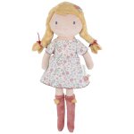Poup�e peluche enfant douce avec tresses et d�tails cousus rose, jaune, beige
