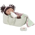 Poup�e souple et son couffin rose, vert, blanc