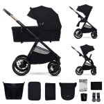 Poussette 2 en 1 légère pliage compact + nacelle et siège poussette réversible noir Poussette 2 en 1 légère pliage compact + nacelle et siège poussette réversible noir