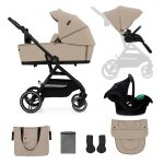 Poussette 3 en 1 avec nacelle, roues anti - crevaison et accessoires beige