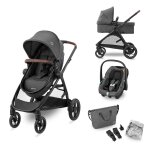Poussette 3 en 1 zelia s, nacelle + sige auto cabriofix s isize + sac  langer gris fonc