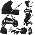 Poussette 3en1 amber jusqu � 22 kg avec nacelle, si�ge - auto, sac et accessoires black silver