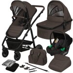 Poussette 3en1 amber jusqu � 22 kg avec nacelle, si�ge - auto, sac et accessoires brown chocolate