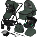 Poussette 3en1 amber jusqu � 22 kg avec nacelle, si�ge - auto, sac et accessoires green forest
